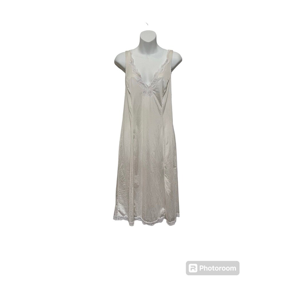 Vintage Cream Lace Nylon Midi Slip Dress Nightgown Jenelle Of California